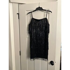 Black Cocktail Dress Size XL Sequins and Fringe NWOT